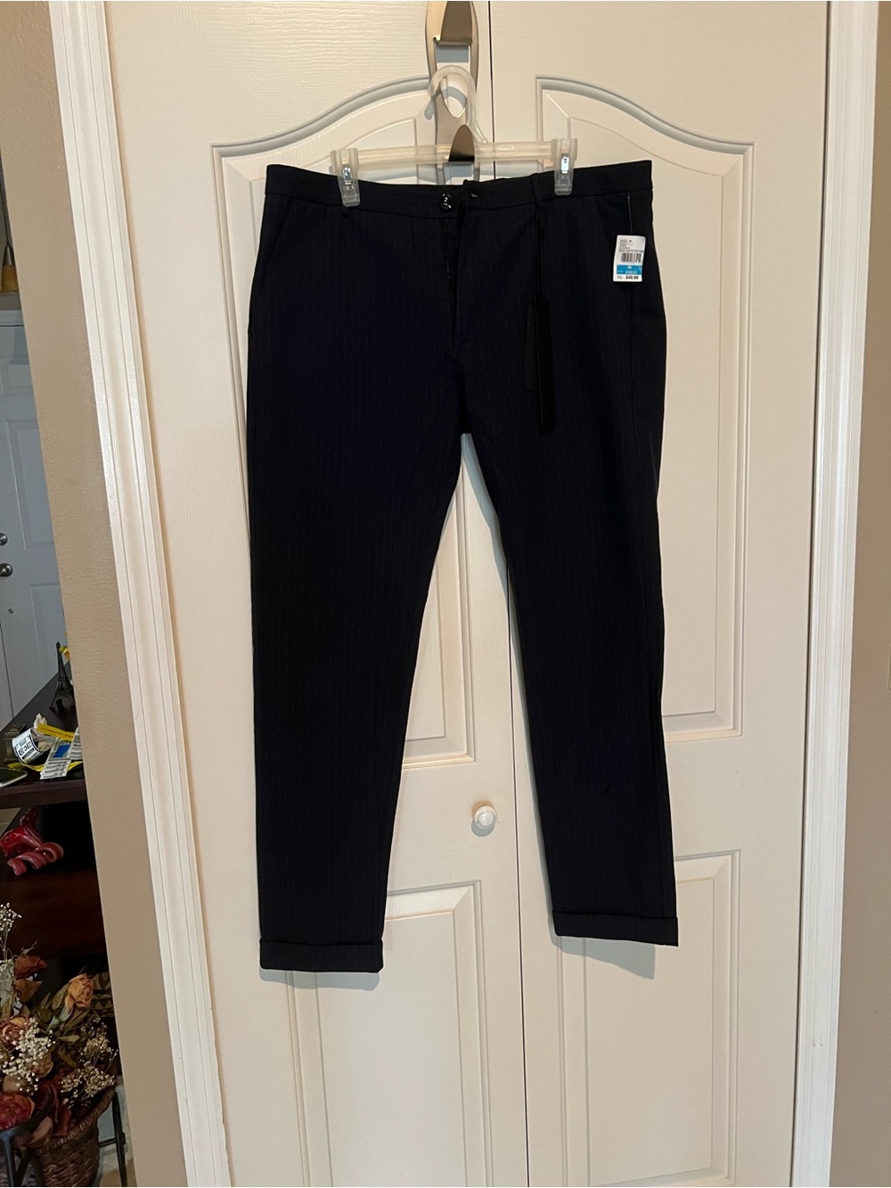 Gaudi' Men's Navy Pinstripe Dress Trousers